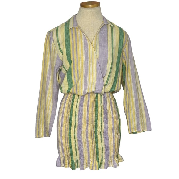 NEW ZARA The Valery Pastel Striped Smocked Mini Dress Coastal Resort Wear S - Picture 6 of 14